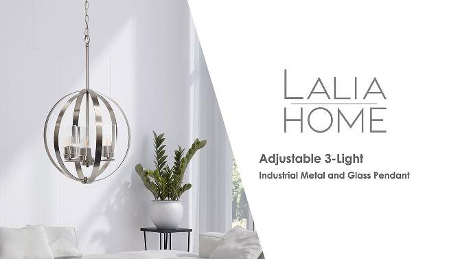 3-Light 18" Adjustable Industrial Globe Hanging Metal/Clear Glass Ceiling Pendant - Lalia Home, 2 of 13, play video
