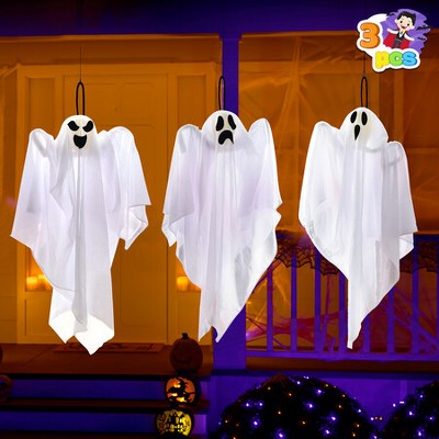 Joyfy 3Pcs Halloween Hanging Ghosts Outdoor Decorations, 27.5in White Flying Ghost Halloween Party Decor for Front Yard Patio Lawn Garden Trees