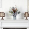Nearly Natural 20-in Holiday Winter Greenery with Pinecones and Gingham Plaid Bow Table Artificial Christmas Arrangement - 3 of 4