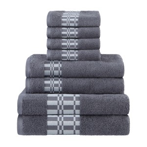 100% Cotton Medium Weight Geometric Border 8 Piece Assorted Bathroom Towel Set by Blue Nile Mills - 1 of 4