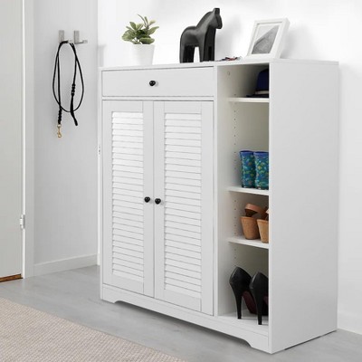 Slim Shoe Cabinet For Entryway,Shoe Cabinet with Drawer Hanger,4 Tier Freestanding Shoe Rack Organizer,Bathroom Floor Cabinet for Living Room,Bedroom
