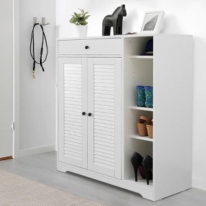 Slim Shoe Cabinet For Entryway,Shoe Cabinet with Drawer Hanger,4 Tier Freestanding Shoe Rack Organizer,Bathroom Floor Cabinet for Living Room,Bedroom - 1 of 4