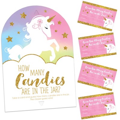 Big Dot Of Happiness Rainbow Unicorn - How Many Candies Magical Unicorn  Baby Shower Or Birthday Party Game - 1 Stand And 40 Cards Candy Guessing  Game : Target