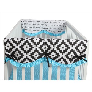 Bacati - Love Black/Turquoise set of 2 Small Side Crib Rail Guard Covers - 1 of 4