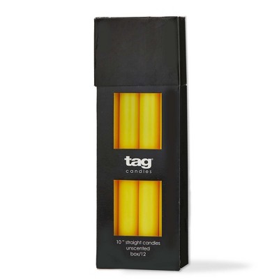 tag Color Studio 10" Straight Taper Unscented Smokeless Paraffin Wax Candle Yellow, Burn Time 10 hrs. Sold in Units of 1