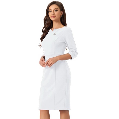 Женские платья INSPIRE CHIC Women's 3/4 Sleeve Split Neck Wear to Work Business Sheath Dresses Medium White