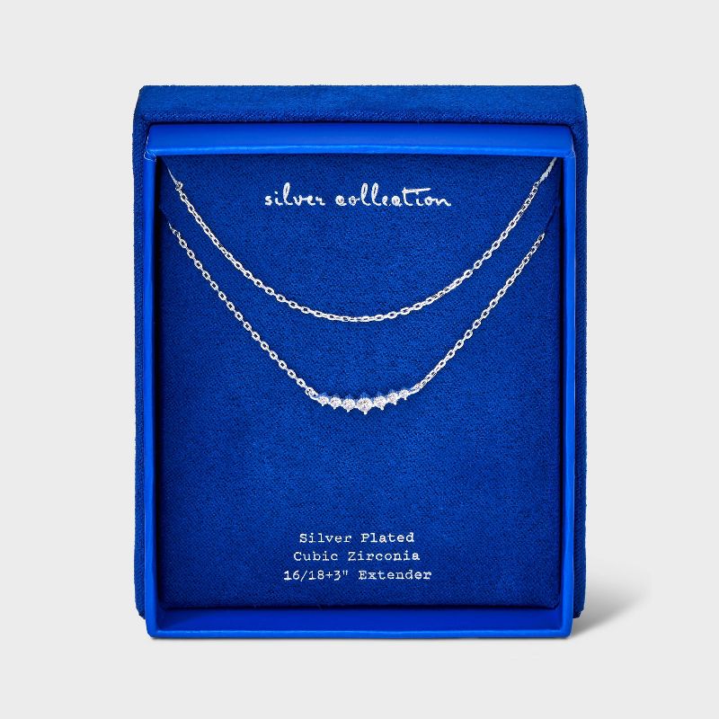 Silver Plated Cubic Zirconia Curved Bar Multi-Strand Necklace - A New Day&#8482; Silver, 5 of 6
