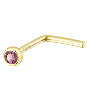 Jewelry Avalanche 22G 14K Gold Bezel-set Pink Tourmaline L-shape Nose Stud - 1 of 3