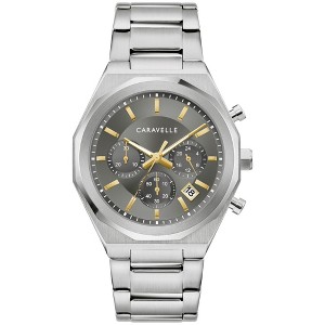 Caravelle designed by Bulova Men's Dress 6 Hand Chronograph Quartz Stainless Steel Watch, 24 Hour Time, Grey Dial, Style: 43A158 - 1 of 4