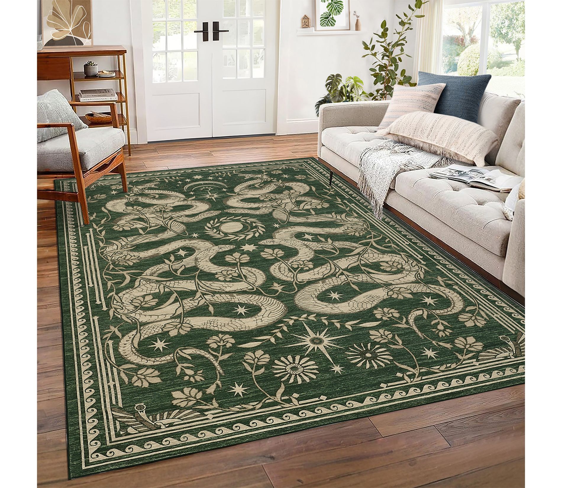 Area Rugs for Living Room Bedroom Snake Pattern Rug Soft Non Slip Low-Pile Accent Rug Washable Rug