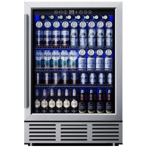 Simzlife 4.65 Cu.Ft/180 Cans Mini Beverage Refrigerator, Fridge Cooler with Glass Door, Adjustable Shelves, Digital Control,LED Light, Reversible Door - 1 of 4