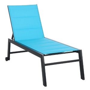Outsunny Chaise Lounge Outdoor Pool Chair with Wheels, Five Position Recliner for Sunbathing, Suntanning, Steel Frame, Breathable Fabric - 1 of 4