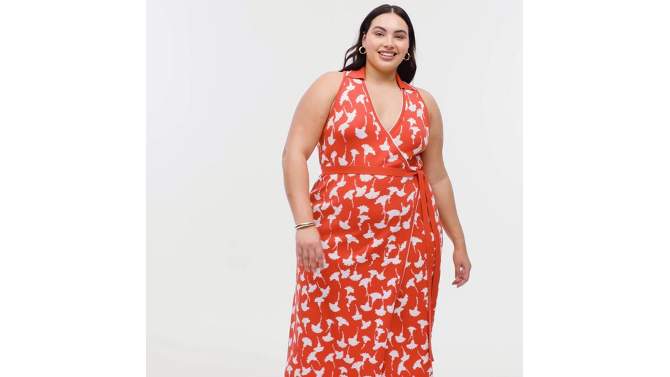 Women's Collared Sleeveless Ginkgo Cherry Tomato Sweaterknit Midi Wrap Dress - DVF for Target, 6 of 13, play video