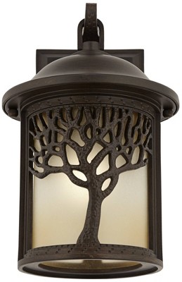 Craftsman Bronze Tree Motif 16" Outdoor Wall Lantern with Amber Glass