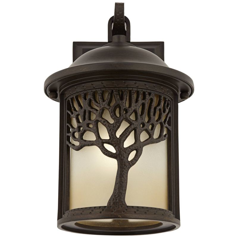 John Timberland Mission Outdoor Wall Light Fixture Bronze Tree Motif 12 1/4" Amber Glass Lantern for Exterior House Porch Patio, 5 of 10