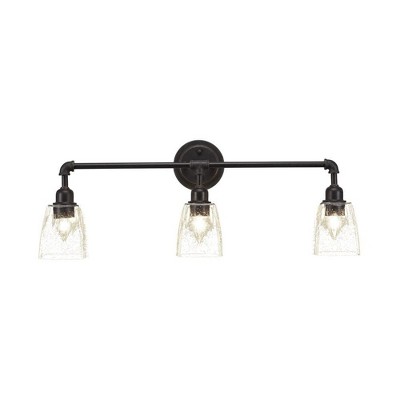 Toltec Lighting Vintage 3 - Light Vanity in  Dark Granite with 4.5" Square Clear Bubble Shade