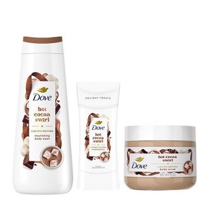 Dove Beauty Limited Edition Holiday Treat Hot Cocoa Swirl 20 fl oz Body Wash + 15oz Body Scrub + 2.6oz Antiperspirant and Deodorant - 1 of 4