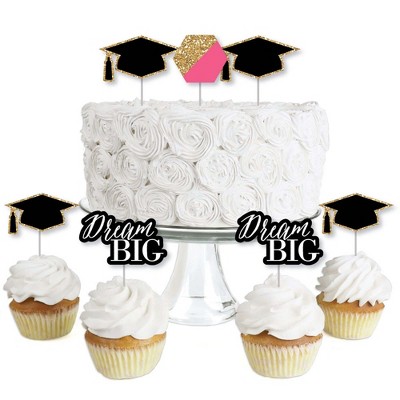 Big Dot of Happiness Dream Big - Dessert Cupcake Toppers - Graduation Party Clear Treat Picks - Set of 24