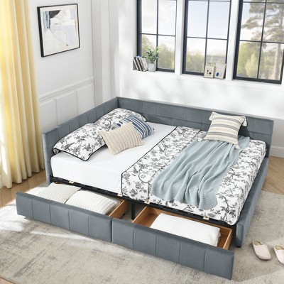 NicBex Queen Size Storage Upholstered Tufted Bed Frame,Velvet Sofa Bed Frame with 2 Drawers for Bedroom,Living Room,Gray