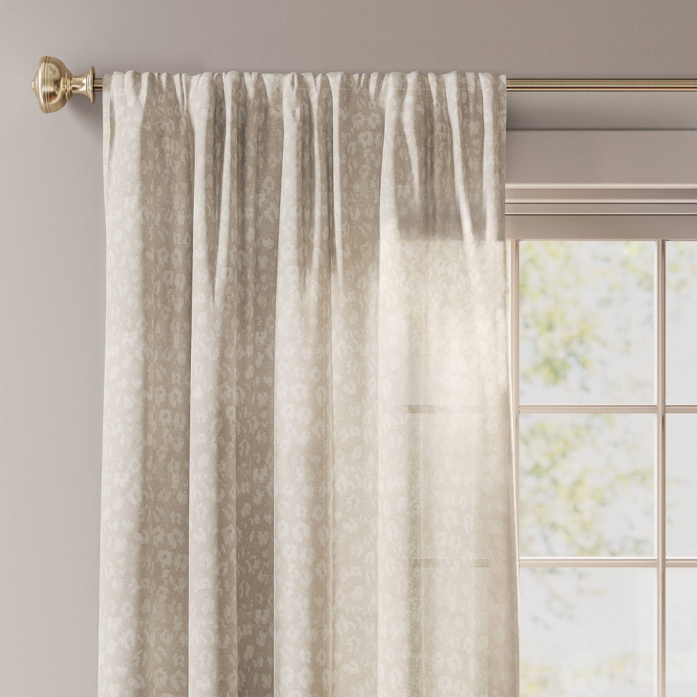 Photos - Curtains & Drapes 54"x84" Light Filtering Printed Farrah Curtain Panel Cream - Threshold™