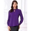 INSPIRE CHIC Women's Office Keyhole Elegant Stand Collar Long Sleeve Back Neck Button Blouse - 2 of 4