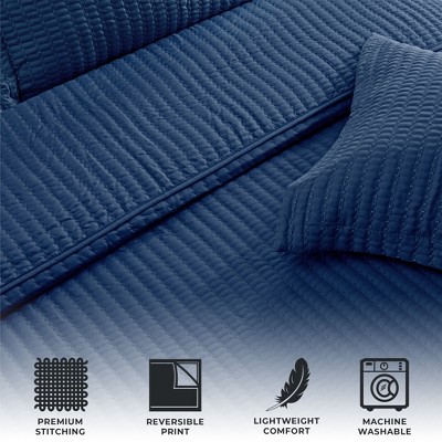 Navy King Microfiber Channel-Stitched All-Season Quilt Set