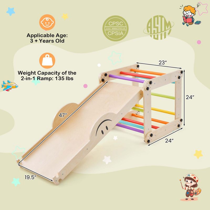 Costway Wooden Climbing Toys for Toddlers Jungle Gym with Reversible Ramp, Seesaw, Climber Colorful, 3 of 11