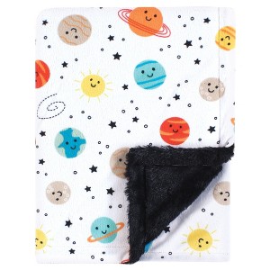 Hudson Baby Plush Blanket with Furry Binding and Back, Happy Planets, One Size - 1 of 2