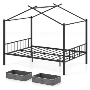 Safstar Full Size Metal House Bed with 2 Fabric Drawers Heavy-Duty Platform Bed Black - 1 of 4