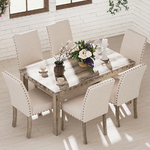 Wooden Dining Table Set Rustic Rectangle Table and Upholstered Chair for Kitchen, Restaurant-Morden Fort - 1 of 4