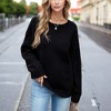 Amaryllis Women's Cable Knit Sleeve Crew Neck Sweater Long Sleeve Cozy Soft Knit Oversized Fit - 3 of 4