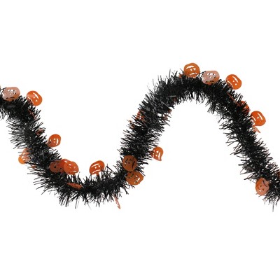 Northlight 50' Black with Orange Jack O Lanterns Halloween Tinsel Garland - Unlit