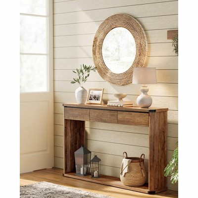 VASAGLE Console Table, 47.2 Inches Sofa Table, Narrow Entryway Table, Entry Table with 3 Drawers, Bottom Shelf, Metal Corners