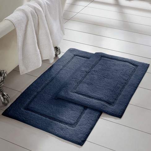 Navy Blue Memory Foam Bathroom Rug Set 3 Piece Non Slip Extra Absorbent