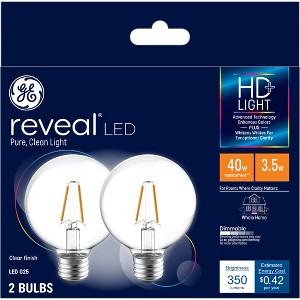 GE 2pk Reveal LED 40W Clear G25 - 1 of 4