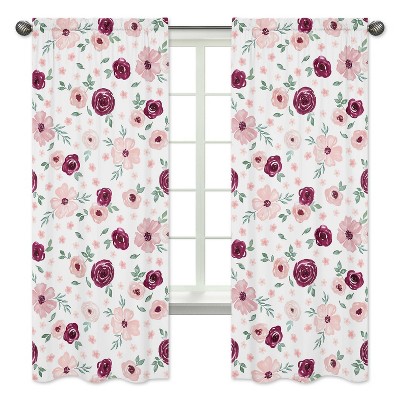 Set of 2 Watercolor Floral Window Panels Burgundy Wine/Pink - Sweet Jojo Designs