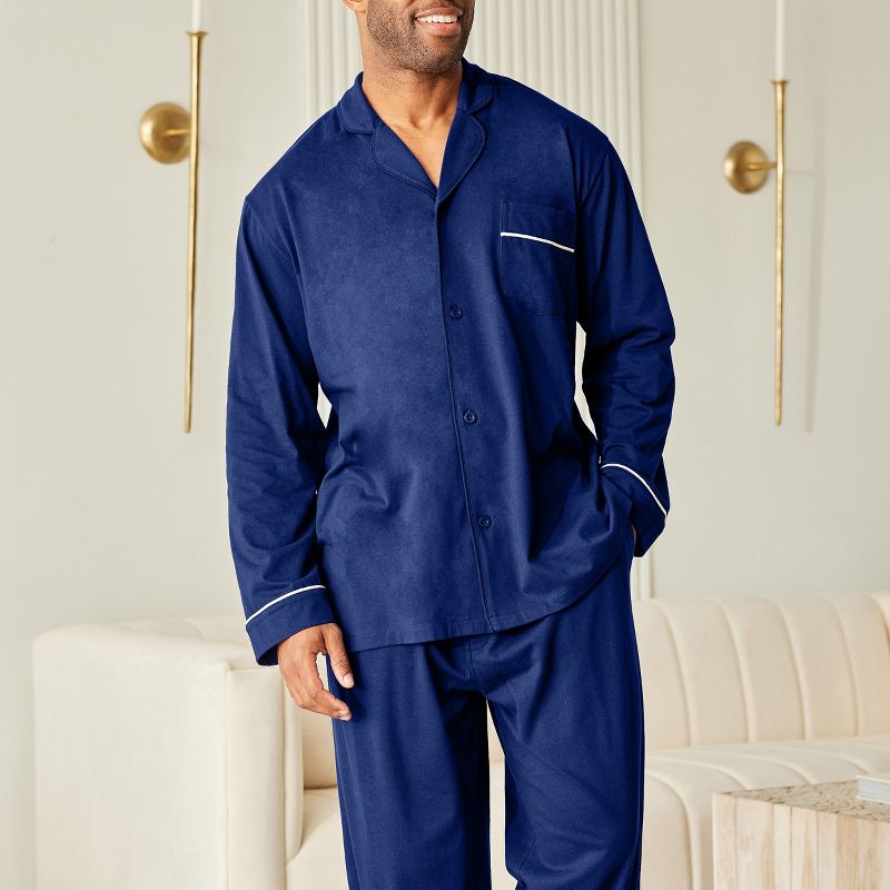 Men's Soft Cotton Knit Jersey Pajamas Lounge Set, Long Sleeve Shirt and Pants with Pockets, 4 of 7
