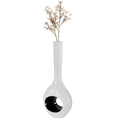 Uniquewise Decorative Unique Tall Vase with Hole Outside White Inside Black