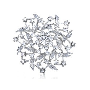 Anna-Kaci Flower Leaf Royal Bouquet Clear AB Crystal Rhinestone Wreath Holiday Pin Brooch - 1 of 4
