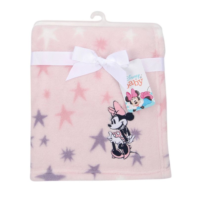 Lambs &#38; Ivy Disney Baby Minnie Mouse Appliqued Pink Star Fleece Baby Blanket, 4 of 5
