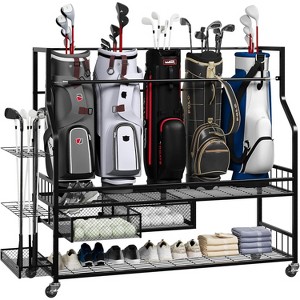 Golf Bag Storage Garage Organizer, Golf Bag Stand Fit for 5 Golf Bags, Golf Clubs, Golf Balls, Golf Bag Storage Rack with Wheels - 1 of 4