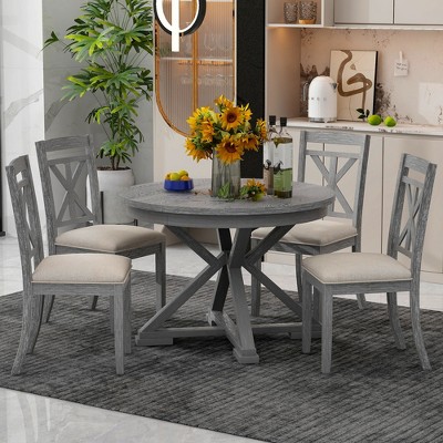 GDFStudio Nelson 5 Piece Dining Set with Extendable Table and Upholstered Chairs
