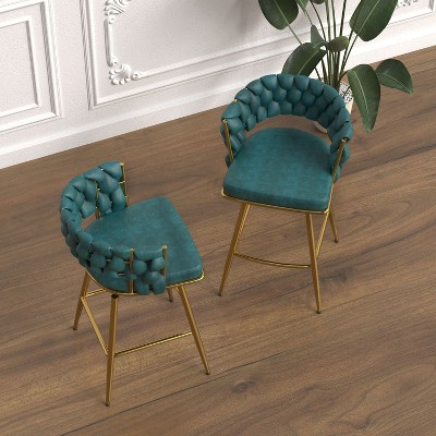 NicBex Set of 2 Bar Stools for Kitchen Island,Swivel Counter Bar Stools with Golden Legs,Bar Chairs for Dining Rooms,Kitchens Islands,Blue