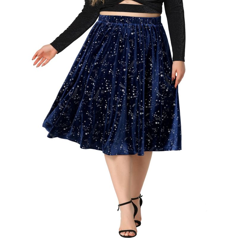 Agnes Orinda Women's Plus Size Outfits Velvet A Line Knee Length Star Flare Skirt, 1 of 7