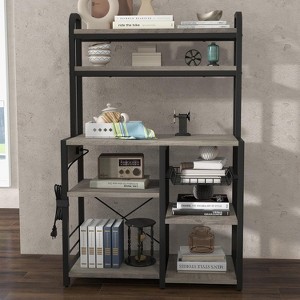 Bakers Rack with Power Outlet, Coffee Bar with Wire Drawer, Industrial Microwave Stand,6-Tier Kitchen Storage Rack with Hutch - 1 of 4