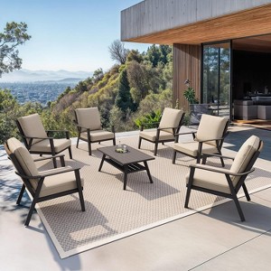 PURPLE LEAF  Rattan Outdoor Patio Furniture Set with Thick Cushion Heavy-Duty Metal Patio Conversation Sets for Backyards Gardens Poolside Porch - 1 of 4