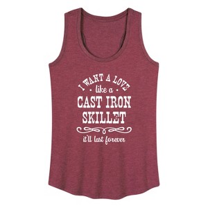Women's - Instant Message - I Want A Love Like a Cast Iron Skillet; It'll Last Forever Graphic Racerback Tank - 1 of 4
