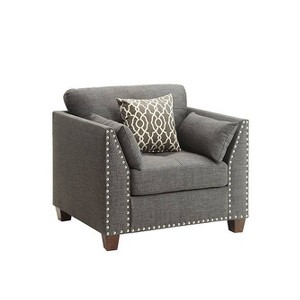 Acme Furniture 38" Laurissa Chair Light Charcoal Linen: Upholstered Armchair, Wood Frame, Tufted Cushions - 1 of 4