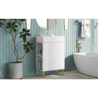 21.6" White Bathroom Vanity with Ceramic Sink and Left Side Storage