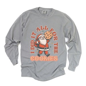 I Did It All For The Cookies Santa - Women's Garment Dyed Long Sleeve Graphic T-Shirt - 1 of 4